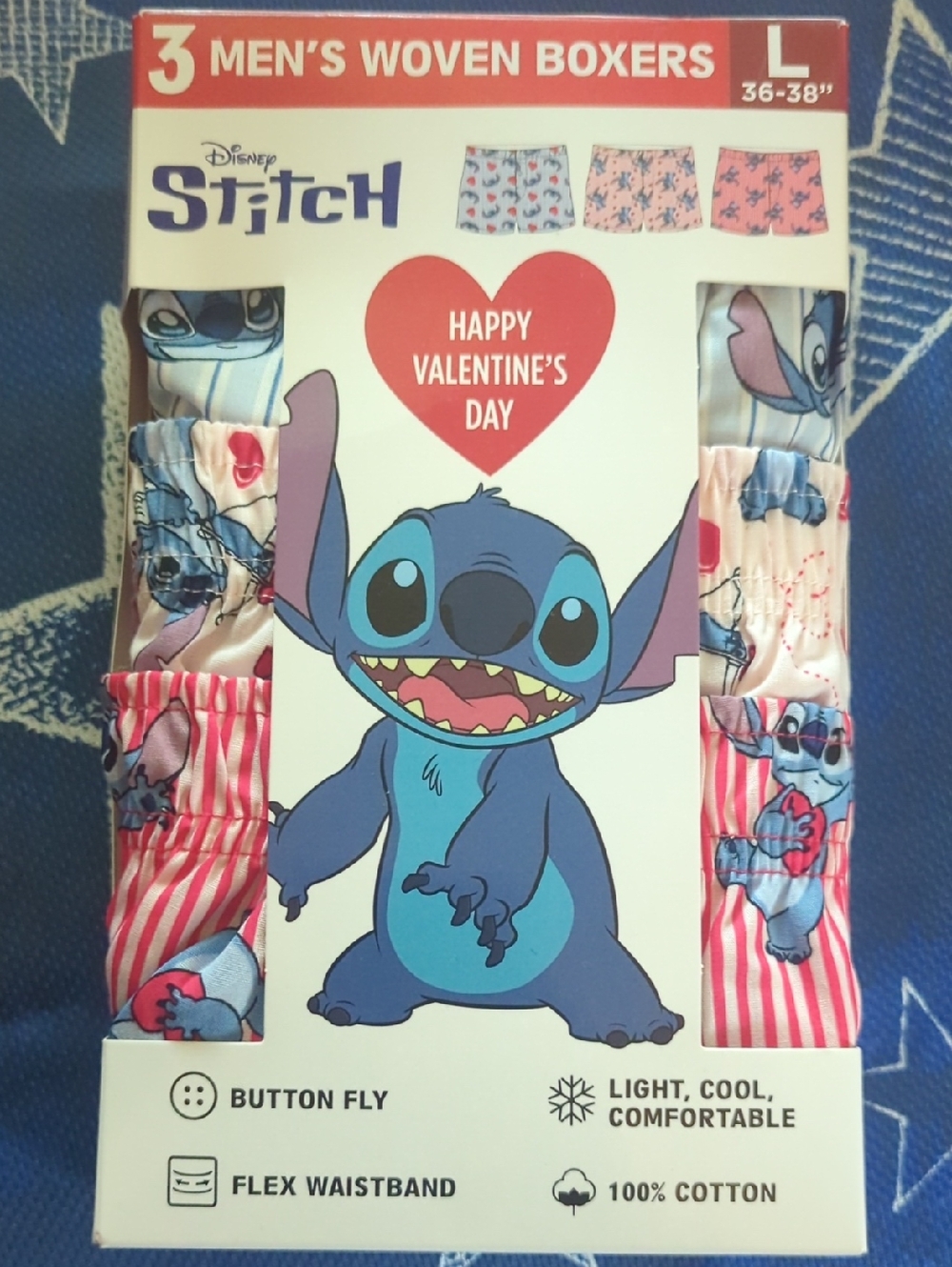 Disney's Stitch Valentine's Cotton Boxer Set - Large - 36-38"